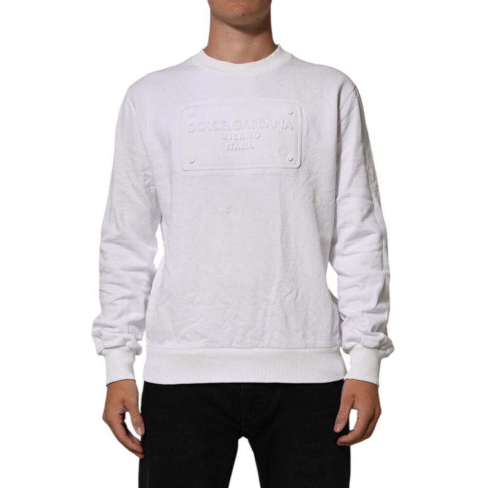 Dolce & Gabbana White Logo Embossed Cotton Sweatshirt Men's Sweater